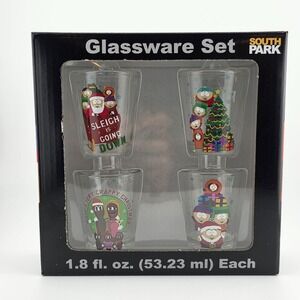 SOUTH PARK Christmas Shot Glass Set‎ (4) 1.8 fl oz ea Cartman, Kyle, Stan, Kenny